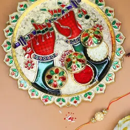 Anouk Stones Studded & Beaded Rakhi with Card & Roli Rice Pooja Thali-9