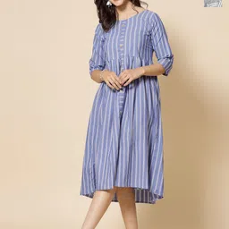 Moda Rapido Selection Of 2 Striped Round Neck A Line Pure Cotton Dress-picture-12