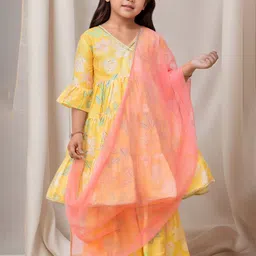 Sangria Girls Floral Printed Angrakha Kurta & Sharara With Dupatta-picture-44