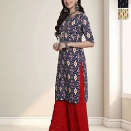 HERE&NOW Selection Of 3 Ethnic Motifs Printed Round Neck Straight Kurtas-image-99
