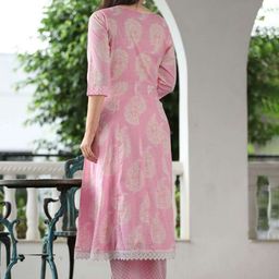 GEKHA Women Printed Regular Thread Work Kurta with Trousers & With Dupatta image 3