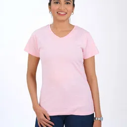 30 Looks Women Solid V-Neck Cotton T-shirt-image-88