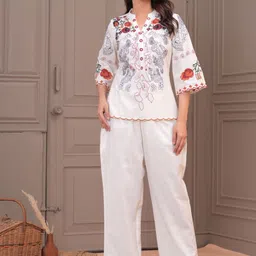 BAESD Embroidered Pure Cotton Top & Trousers Co-Ord Set-image-29