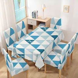 Myntra Elegant Homes Set Of 7 Blue & White Geometric Table & Chair Covers-35
