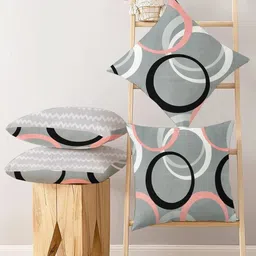 IVAZA Grey & Black Set of 4 Abstract Square Cushion Covers-29