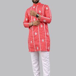 PulseIQ Ethnic Motifs Embroidered Chikankari Mandarin Collar Straight Kurta-image-25