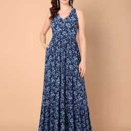 Azira Women Floral Printed Embroidered Fit & Flare Maxi Dress-picture-6