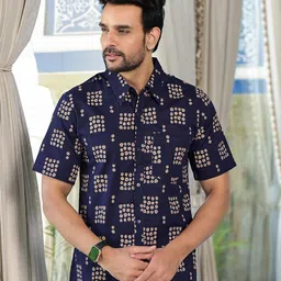 AKS Men Spread Collar Ethnic Motifs Printed Cotton Casual Shirt-image-45