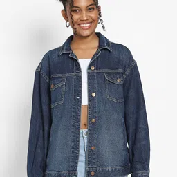 AMERICAN EAGLE OUTFITTERS Women Washed Open Front Jacket with Embroidered-32