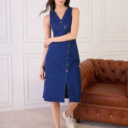 Orchid Blues Denim Wrap Midi Dress-image-61
