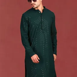 Anouk Floral Embroidered Chikankari Sequinned Mandarin Collar Straight Kurta-image-97