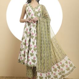 Yufta Women Floral Printed Regular Pure Cotton Kurta with Trousers & With Dupatta-image-45