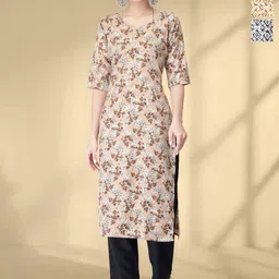 HERE&NOW Selection Of 2 Floral Printed Round Neck Straight Kurta-picture-45
