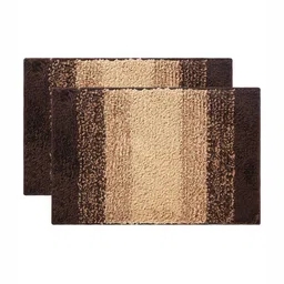Aura 2-Pcs Brown & Cream-Colored Striped Microfibre Anti-Skid Bath Rugs-17