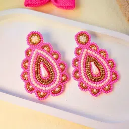 Sangria Artificial Beads Studded Drop Earrings image 2