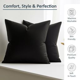 Kuber Industries Black Microfiber Square Shape Cushion image 2