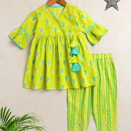 The Magic Wand Girls Geometric Printed Angrakha A-Line Pure Cotton Kurta With Pyjamas-image-91