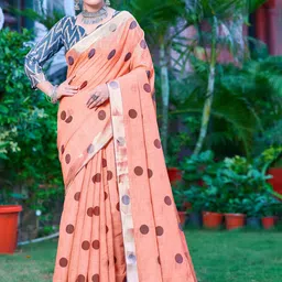 Kalista Polka Dot Printed Zari Pure Cotton Saree-6