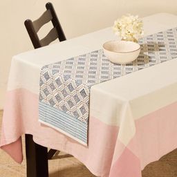 Fabindia White & Blue Printed Cotton Small Table Runner-33