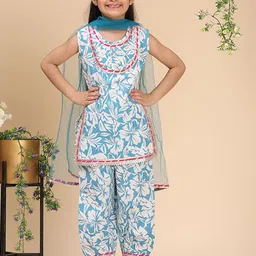 Cutiekins Girls Floral Printed Gotta Patti Straigt Kurti with Salwar & With Dupatta-picture-20