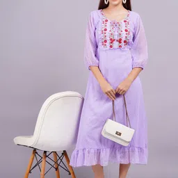 KALINI Tie-Up Neck Self Design Georgette Fit & Flare Midi Dress-image-29