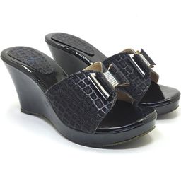 TODRIA Textured Party Wedge Sandals with Bows-12