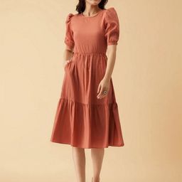AASK Puff Sleeves Fit & Flare Midi Dress-picture-33