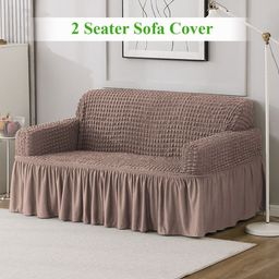 HOKIPO Brown Self Design 2 Seater Sofa Cover With Arms-11