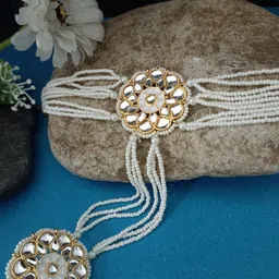 Sanjog Gold-Plated Kundan Meenakari Studded Ring Bracelets-picture-6