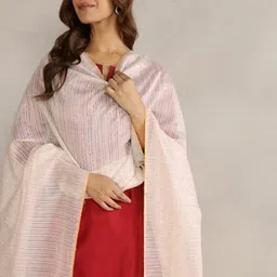 Fabindia Striped Woven Design Sequinned Cotton Silk Dupatta-10