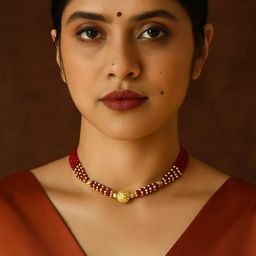NINAMAAYRA Gold-Plated Artificial Stones & Beads Marathi Mani Mala Thushi Mangalsutra-image-25