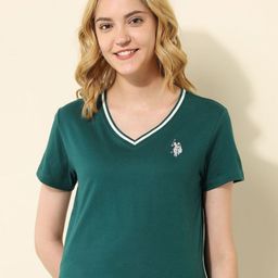 U.S. Polo Assn. Women Regular Fit Solid V-Neck Cotton T-shirt-image-88