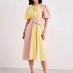 Styli Colourblocked Puff Sleeve A-Line Midi Dress-picture-9