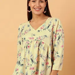 NEESH Women Floral Printed Gathered or Pleated V-Neck A-Line Top-picture-8