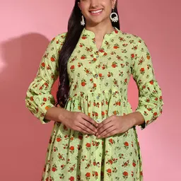 Poshak Hub Floral Print Mandarin Collar Cotton Top-image-82