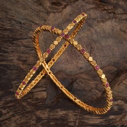 Kushal's Fashion Jewellery Set Of 2 Gold-Plated Stones Studded Ruby Ethnic Antique Bangles-image-101
