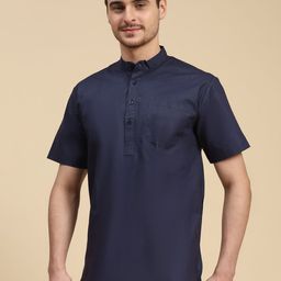SKAVIJ Mandarin Collar Cotton Short Straight Kurta-image-25