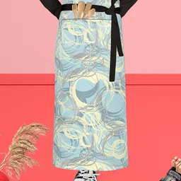 ArtzFolio Blue & Beige Printed Cotton Waist Apron-22