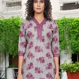 Jevi Prints Floral Printed V-Neck Pure Cotton Kurti-picture-11