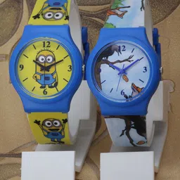 VIRAKTI Kids Pack of 2 Brass Printed Dial & Straps Analogue Watch KID-01-03-COMBO-15