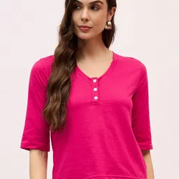 Mayra Women Solid V-Neck Cotton T-shirt-picture-40
