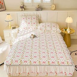 JC HOME White Floral 150 TC Cotton King Size Bedsheet Set 2.00 x 2.20cm-picture-38