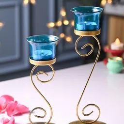 MARKET99 Blue & Gold-Toned 2 Pieces T-Light Candle Holders-image-94