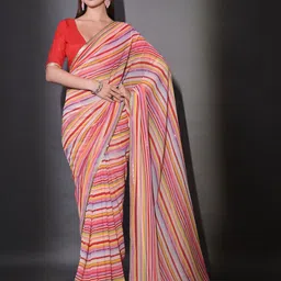 Thishma Striped Mirror Work Pure Georgette Saree-picture-17