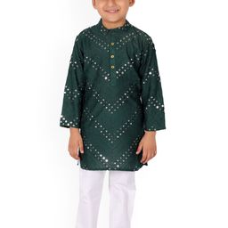 Superminis Boys Geometric Embroidered Mirror Work Straight Kurta With Pyjama-10