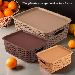 Plastic Stylish Woven Storage Baskets Set - Set of 3 Storage Basket-image-34