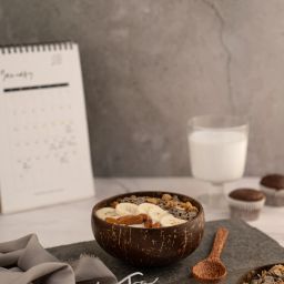 Wooden Cereal Bowl Coconut Bowl /Shell + Spoon, for Smoothie, Cereal or Salad (500 ML, Pack of 1)-0