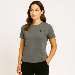 Women Solid Round Neck Reversible Linen Blend Black T-Shirt-image-2