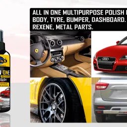 amwax Tyre Shiner 120 ML, Wash and Wax 50 Ml, Scratch Remover 50 Ml, Dashboard Polish Pouch 10 Ml x 2 Pc., 2 pc Sponge, All In One Polish 120 ML Combo image 2