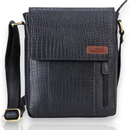 Black Men Sling Bag 100% Genuine Leather Mens Sling Messenger Bag for Casual Office and Travel-image-45